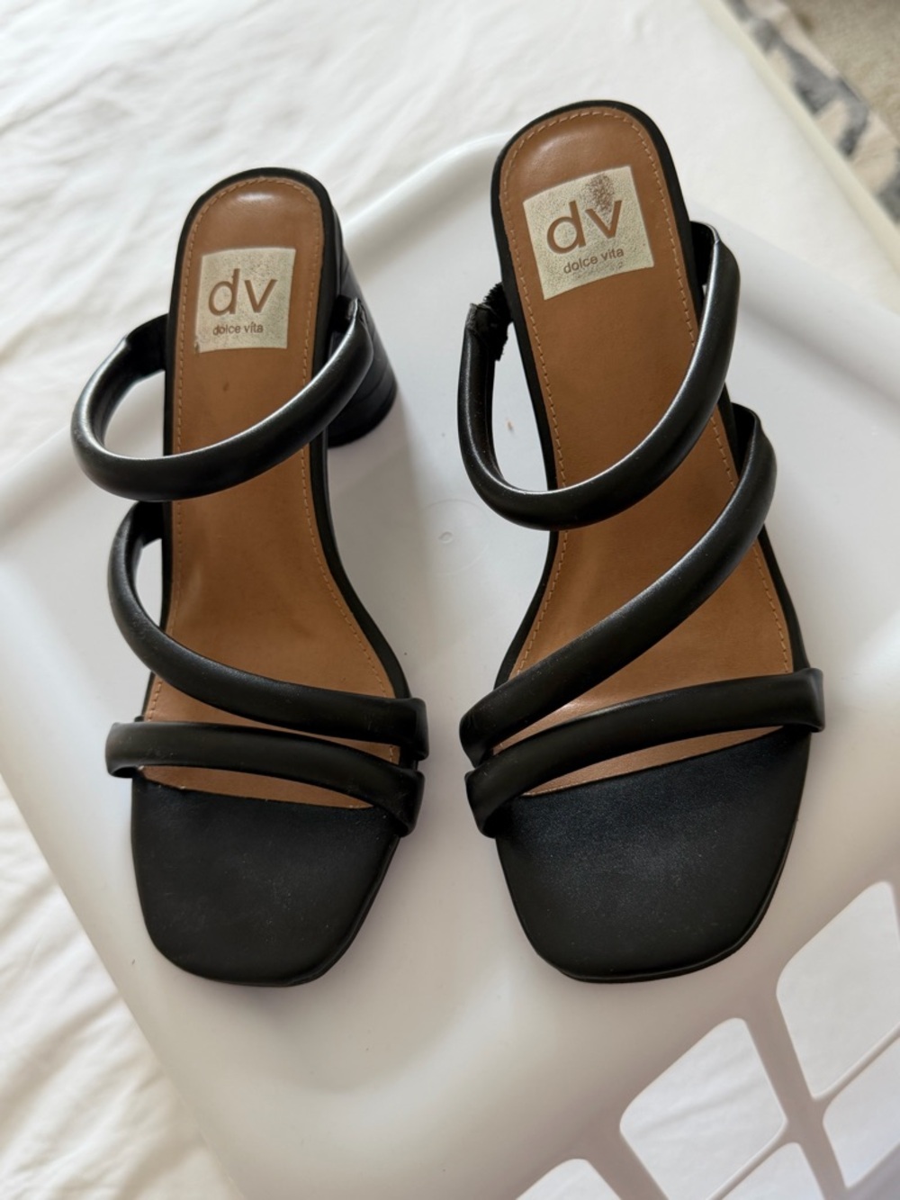 Dolce Vita Black Triple-Strap Block Heel Sandals